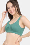 Rosaline Everyday Double Layered Non Wired 3/4th Coverage Bralette - Bottle Green — thumbnail 3